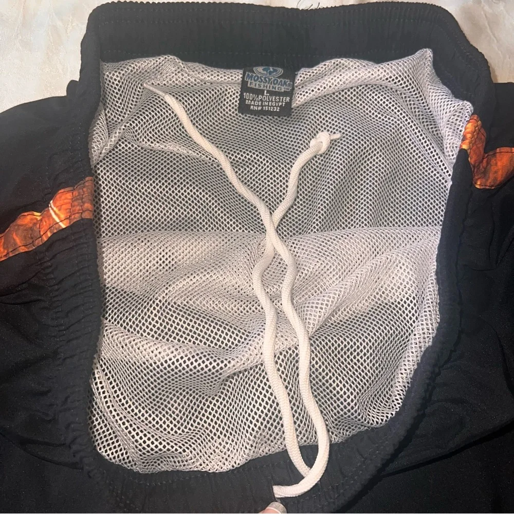 Mossy Oak Fishing Swim Trunks Men’s Large Black Orange Camo Summer Boating Lake